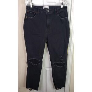 Abercrombie & Fitch Ankle Straight Ultra High Rise Black Distressed Jeans 31/12